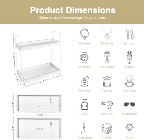 Forbena White 2 Tier Bathroom Organizer Countertop, Small Counter Top Organizer for Bathroom Decor, Modern Kitchen Counter Shelf for Snack, Vanity Makeup Organizers and Storage Tray for Bedroom - Image 2