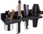 Hair Tool Organizer Wall Mounted - Wooden Dryer Holder, Blow Dryer Holder for Bathroom, Rustic Styling Tools Organizer for Flat Iron, Curling Wand, Hair Straighteners, Brushes, Black by SeashpeaHome