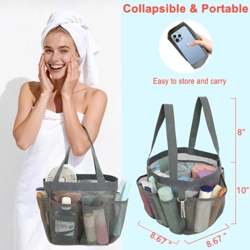 Fammart Mesh Shower Caddy Portable for College Dorm Room Essentials, Odorless Polyester Large Shower Tote Bag with Dual Handles, 8-Pocket Quick-Dry Toiletry Organizer for Travel, Beach, Camping, Gym - Image 2