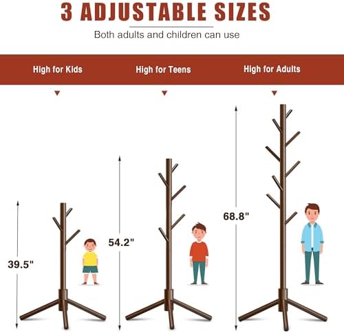 8-Hook Freestanding Coat Rack 3 Adjustable Heights Brown 2PCS - Image 7