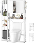 Over The Toilet Storage Cabinet with Doors - 7 Tier Bathroom Organizer with Adjustable Shelf, Freestanding Space Saver Rack Above Toilet Stand with 4 Hooks for Bathroom, Restroom, Laundry, White by Besiost
