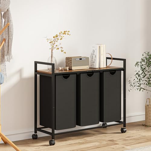 Laundry Hamper, Laundry Basket, Laundry Sorter with 3 Pull-Out and Removable Bags, Shelf, Laundry Room Storage with Table, for Bathroom, Bedroom, 3 x 11.5 Gal (43.4L), Rustic Brown - Image 6