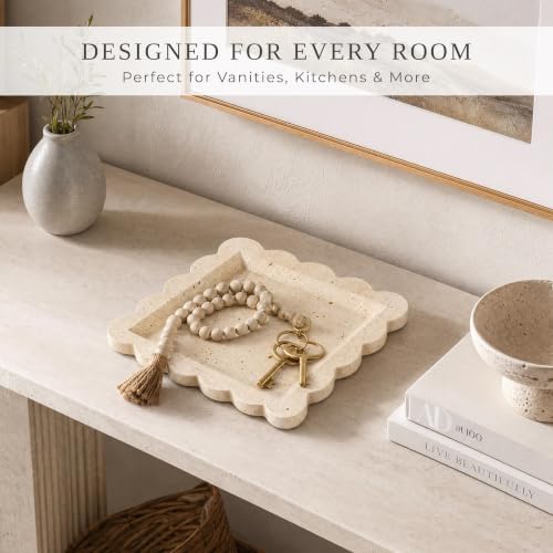 Decorative Scalloped Tray - Beautiful Travertine Stone Inspired 8"x8" Vanity Tray for Jewelry, Perfume and Trinkets - The Perfect Resin Decor Accent for Any Bathroom, Nightstand & Marble Coffee Table - Image 7