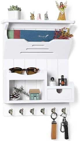 DOPACE Handcrafted Pine Wood Mail Organizer & Key Holder, White - Image 2