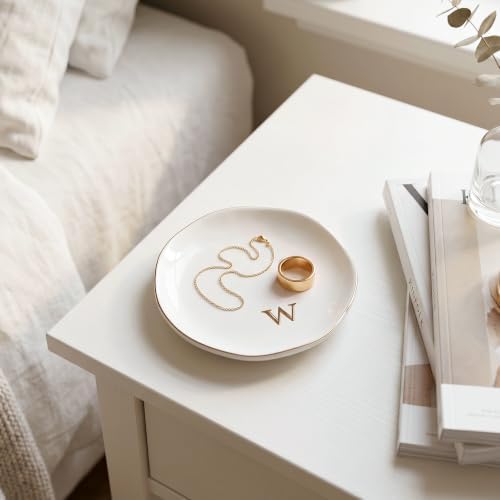 Ceramic Jewelry Tray, White Initial W Personalized Jewelry Dish - Image 6