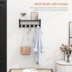 Homode Wall Coat Rack With Shelf, Wood Entryway Hanger With Hooks, Small Floating Pegs for Hanging Coats, Hats, Purses, Backpacks, Black - Image 2