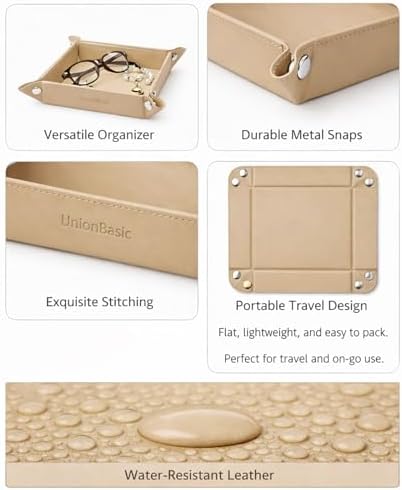 UnionBasic Small Jewelry Tray for Rings Watches Earrings, Entryway Catchall Caddy for Coins Keys Change, Nightstand Bedside Valet Holder, Trays for Electronic Gadgets,Milktea - Image 5
