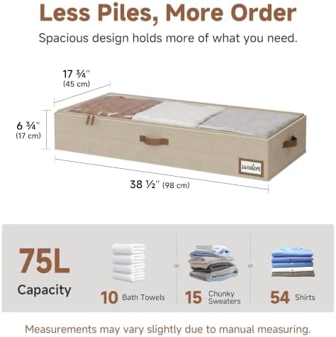StorageWorks 7 Inch Low Profile Under Bed Storage Containers with Clear Lid | Reinforced Structure, Resists Sagging, Handles & Label Holder, Foldable Stackable Closet Storage for Clothes, Blankets, Toys - Image 2