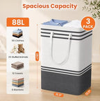 TranquilRelax 3-Pack Laundry Basket, Laundry Hamper, Grey-88L - Image 2