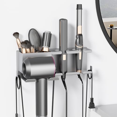 Hair Dryer Holder, Hair Tool Organizer, Blow Dryer Hanger Wall Mount for Dryer Hook, Bathroom Space-Saving Blow Dryer Organizer, Curling Irons Storage Wall Mounted (Gray) by MAYZOLOP