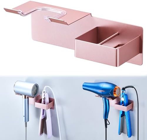 Hair Dryer and Straightener Holder Wall Mounted, Metal Adhesive Hair Tool Organizer for Blow Dryer, Curling Iron, Flat Iron, Bathroom Vanity Salon Barber Shops (Rose Gold) by LOXSUN