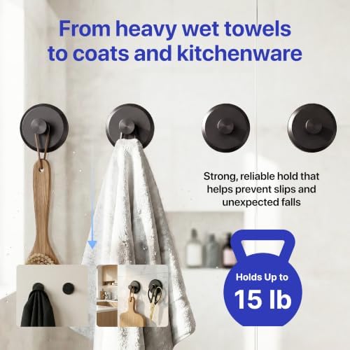 HOME SO Suction Cup Hooks for Shower & Bathroom Towel Holder 4-Pack Black - Image 4