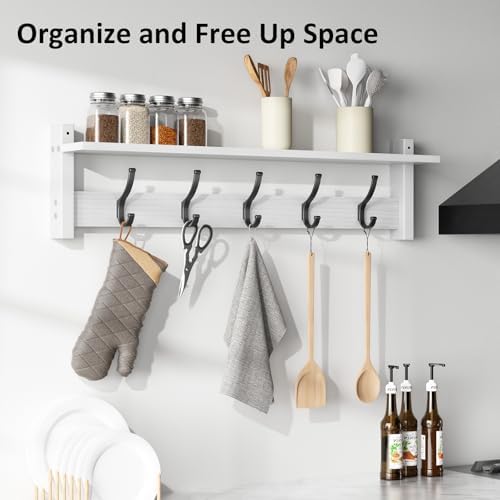 Optish Coat Rack Wall Mount with Shelf, 29 Inch Coat Hanger Walls Mounted, Hat Rack for Walls, Shelf with 5 Coat Hooks, Wall Hanger for Entryway (White) - Image 6