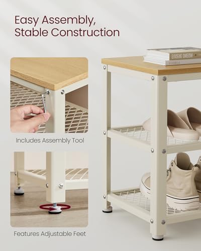 VASAGLE 3-Tier Shoe Rack, Storage Bench with Metal Mesh Shelves and Seat - Image 6