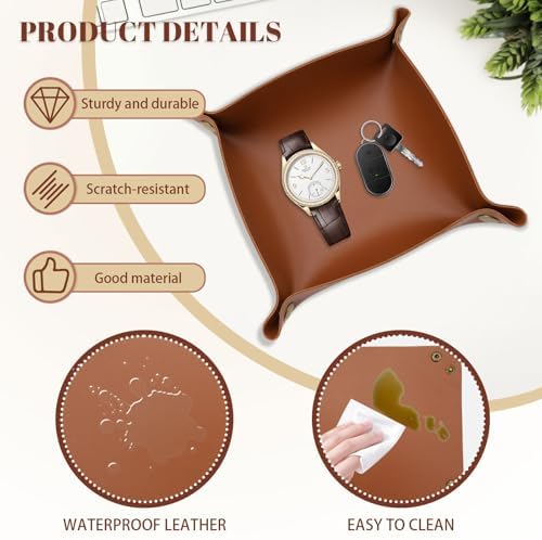 3 Pack Leather Valet Tray, 3 Sizes Catchall Tray Desk Organizer for Key Jewelry Trinket Watch Perfume Coin, for Entryway Table Nightstand Dresser Vanity Travel, Brown - Image 3