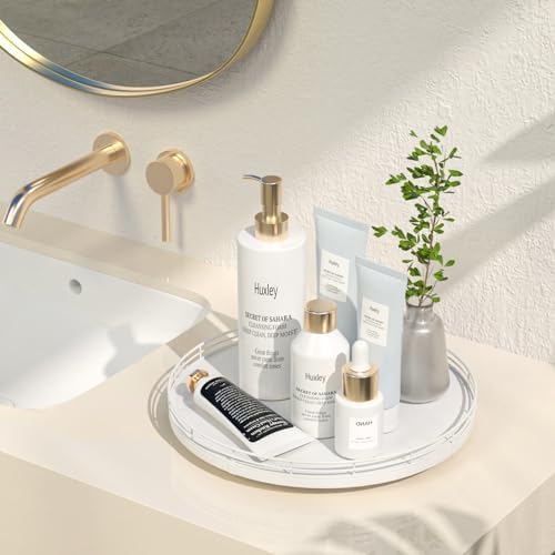 Oroyutor 12-Inch Oak Lazy Susan Vanity Tray, White Finish - Image 2