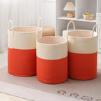 Woven Laundry Hamper Tall Rope Storage Basket for Blanket oys Dirty Clothes in Living Room Bathroom Bedroom (White&Orange, 80L/21.3Gal) - Image 5