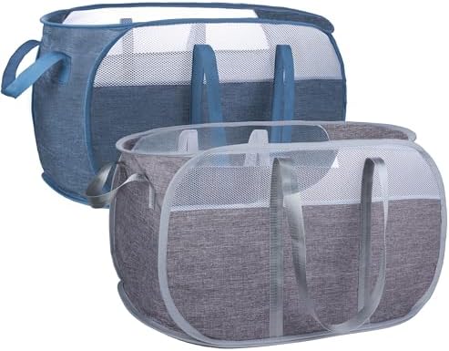 Pop Up Laundry Hamper，with Durable Handles collapsible laundry basket，Easy to Open and Fold for college Dorm,kids room，travel (blue+gray)… by XIAYAN