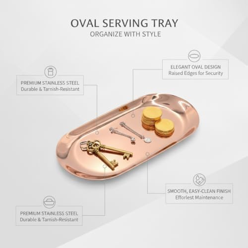 Oval Serving Tray, Stainless Steel Catchall for Keys Jewelry Snacks, Decorative Organizer for Vanity Entryway (1 PC) - Image 4