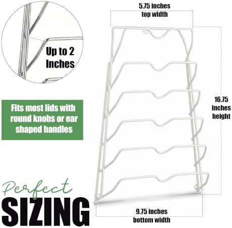 Evelots 6 Pot Lid Organizer for Cabinet or Pantry Wall - Cupboard Door Pots and Pans Organizer - Glass or Metal Pan Covers Cabinet Organizer - Rack Hanger Dividers - Set of 2 - Image 4