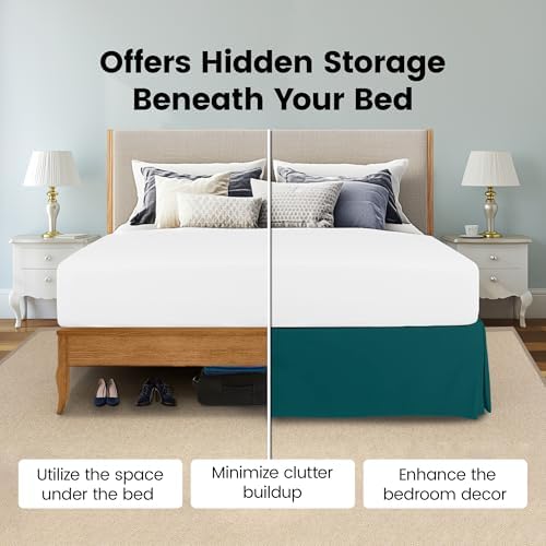 Twin Bed Skirt, Hides Under-Bed Storage 15 Inch Drop, Pleated, Teal - Image 3