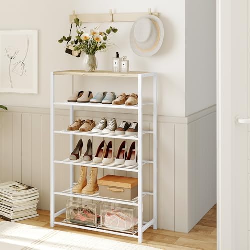 Yusong Shoe Rack Organizer, 6 Tier Industrial Shoe Storage Shelf, Narrow Sturdy Metal Shoe Shelves for Closet Entryway, White - Image 2