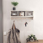 HBCY Creations Wall Mounted Shelf with Coat Hooks and Baskets, Solid Wood Entryway Organizer Wall Shelf with Hooks - Hang Coats, Keys or Coffee Mugs, Rustic Whitewashed 24" Wide by HBCYCreations