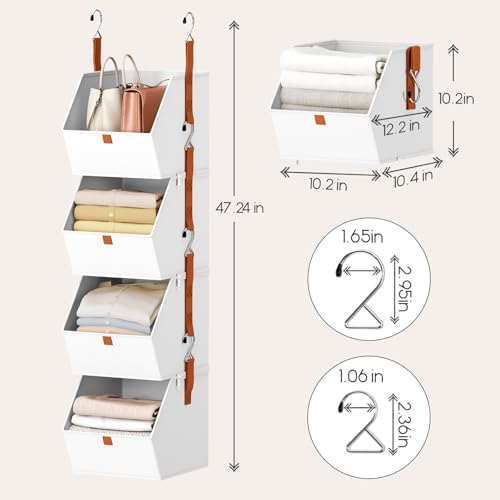 Homsorout Hanging Closet Organizer 4 Tier - Clothes Hanging Shelves, Space-Saving Closet System, Fabric Storage Bins Bedroom Organization, Collapsible Baskets for Home, Dorm, Rv, White, 8 Pack - Image 3