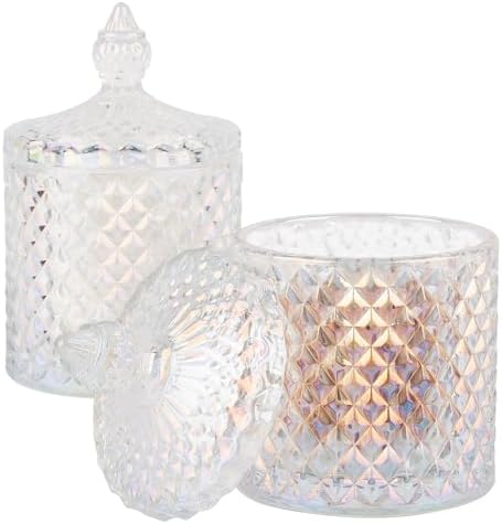 2 Pack Qtip Holder Apothecary Jars with Lid, Thick Glass, Iridescent Clear by rejomiik