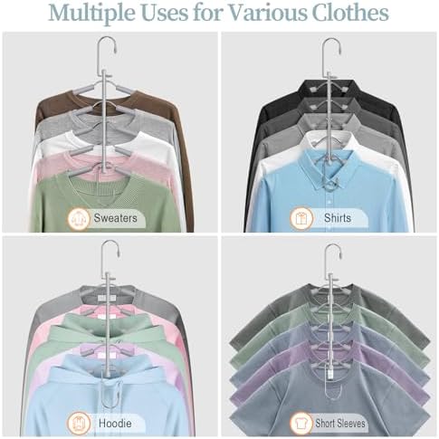 Space Saving Shirt Hanger 5 in 1 Non Slip Coat Hanger Grey 4 Pack | Multi Shirt Hanger, Stainless Steel, Eva Foam Padded, 2 Ways to Hang, Easy Access, Wrinkle Free, Closet Space Saver - Image 5
