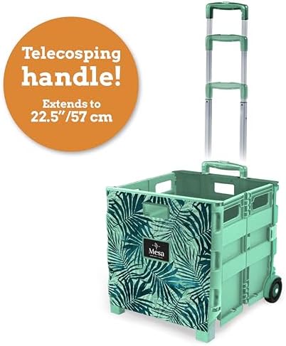 Inspired Living Ultra-Slim Rolling Collapsible Storage Pack-N-Roll Utility-carts, with Telescopic Handle, for Home, Garden, Shopping, Office, School use, Large, Motif Print - Image 4