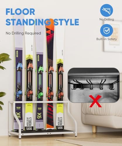 Mondazie Ski Storage Rack for Garage, 5 Pair White - Image 5