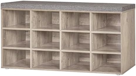 DINZI LVJ Shoe Storage Bench with Cushion, 40.9" Cubby Shoe Rack, 12-Cubby by DINZILVJ