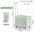VECELO Foldable Shopping Cart with Wheels, Collapsible Rolling Crate for Groceries, Folding Storage Box with Handle, Three Modes of Use, Ideal for Teacher, Trip, Outdoors, Etc., 23GAL, Green - Image 2