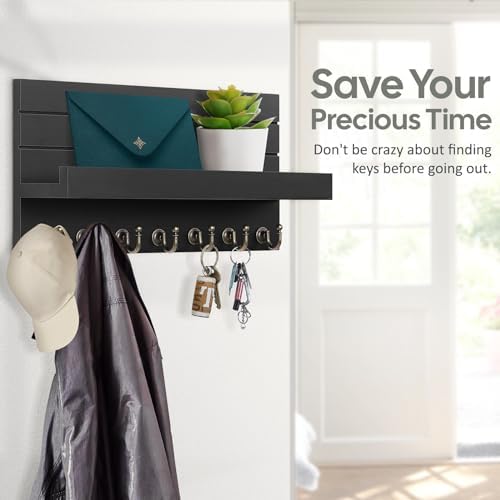 HONJIN Key Holder for Wall: Upgraded 7 Sturdy Key Hooks Easy Installation Mail Organizer Wall Mount Hanging Key Rack for Kitchen and Entryway Decor - Image 3