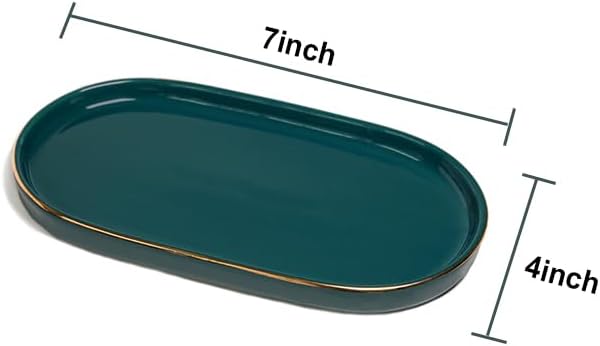 Ceramic Jewelry Dish, Perfume Vanity Tray, 7x4 Decorative Catch All Bowl for Trinket Key Ring, Small Bathroom Counter Tray, Soap Tray for Kitchen Sink (Green) - Image 5