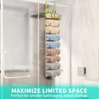 HapiRm Towel Racks for Bathroom Storage - 9 Tier Over The Door & Wall Mount Rolled Towel Storage Organizer Holder with Metal Shelf Basket for Small Bathroom, Camper, Rv - Gold, Patented - Image 7