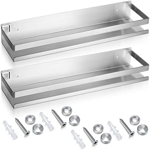 Lallisa 2 Pieces Stainless Steel Shelf Bathroom Shower Floating Shelves Wall Mounted Shower Caddy Basket Shelf Storage Organizer Shelves for Bathroom, Kitchen, Living Room(15.75 Inch/ 40 cm,Silver) by Lallisa