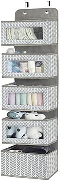 Over the Door Hanging Organizer with 5 Large Pockets - Wall Mount Pantry Storage with Clear PVC Window & 2 Big Metal Hooks for Closet,Bathroom,Nursery,Bedroom,Dorm,Baby Diapers,Kids Toys (Gray) by VERONLY