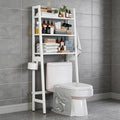 Over The Toilet Storage, Wooden 3-Tier Over-The-Toilet Rack Bathroom Space Saver Organizer, Freestanding Above Toilet with Toilet Paper Holder and Hooks (White) by Unknown