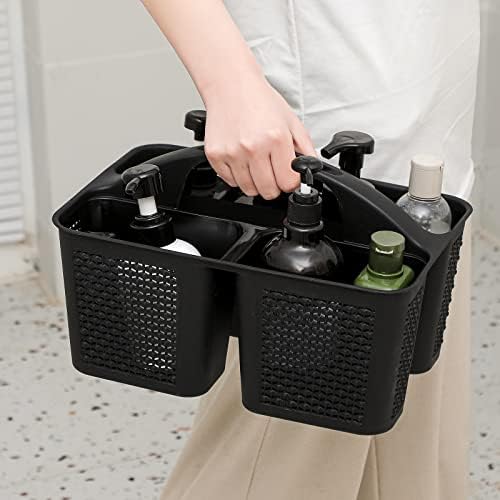 Plastic Portable Shower Caddy Basket with Handle, 3 Compartments, Black - Image 3