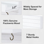Lwenki Decorative Key Holder for Wall with Shelf, Entryway Shelf with Hooks Holds Leashes, Jackets and Glasses – Sturdy Wood Keyholder Entrance Hanger with Mounting Hardware (White, Large) - Image 2