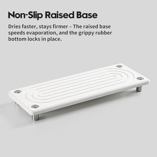 Razborci Water Absorbing Stone Sink Caddy, Diatomite Kitchen Sink Organizer, Bathroom Counter Tray, Faucet Drying Mat Coaster Soap Dish Rack Riser Dispenser Sponge Holder, Silver, White 10" x 4" - Image 6