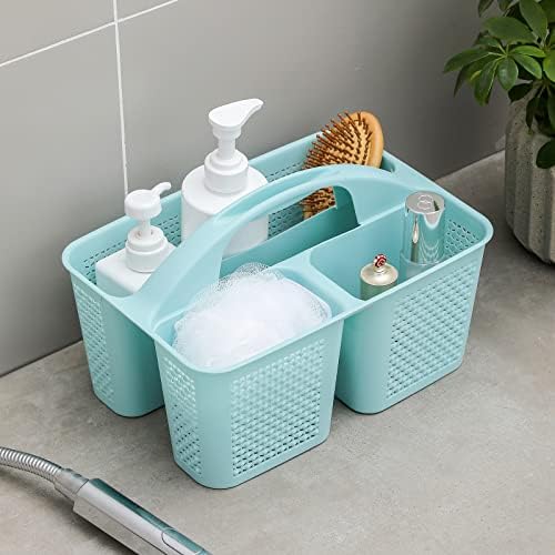 Plastic Portable Shower Caddy Basket with Handle, 3 Compartments, Blue - Image 2