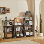 DEANIC 3 Tier Foldable Storage Shelves with Wheels, Kitchen Appliance Stand, Freestanding Metal Wire Shelf Rack, No Assembly Organizer Rolling Cart for Garage, Basement, Pantry(Black Pack of 2) - Image 2