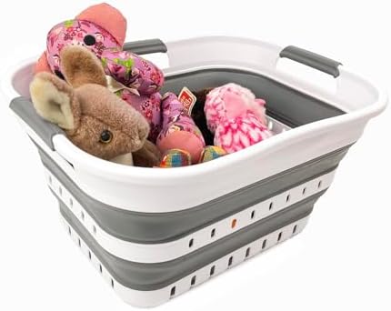 SAMMART Collapsible Plastic Rectangular Laundry Basket - Foldable Pop Up Storage Container/Organizer - Portable Laundry Hamper - Space Saving (White/Steel Grey, 19L) - Image 5