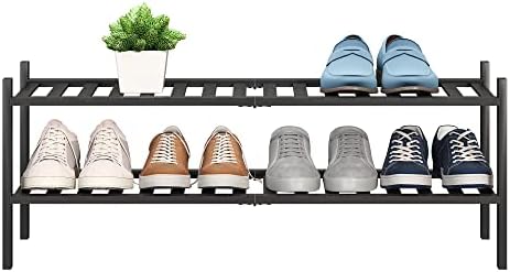 BMOSU 2-Tier Bamboo Extended Shoe Rack Premium Stackable Shoe Shelf Storage Organizer for Hallway Closet Living Room Entryway Organizer (Black Bamboo) by BMOSU