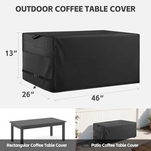 Patio Coffee Table Cover, Black, 46" L x 26" W x 13" H - Image 2