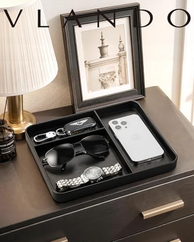 VLANDO Valet Tray, PU Leather Nightstand Organizer with Divider - Image 7