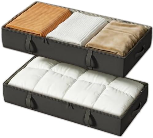 Side-Supported Under Bed Storage Containers, 6 Inch 60L Clothes Storage Bin | Underbed Storage Bin with Sturdy Handles and Sidewalls, Closet Organizer for Clothes, Blankets, Seasonal Items, Black, 2 Pack by Vailando